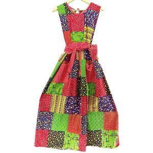 VTG 70s Design House Patchwork Maxi‎ Dress Made in Japan Cottagecore Boho Womens